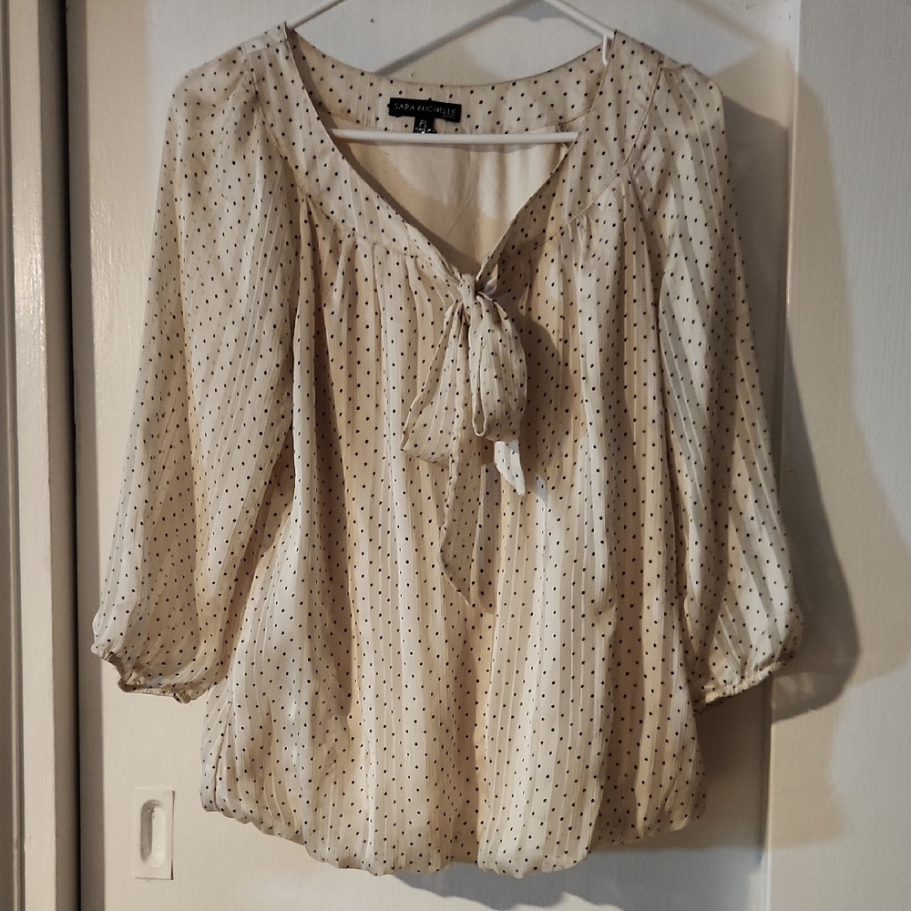 Chaps Women's Cream Blouse with Black Polka Dots